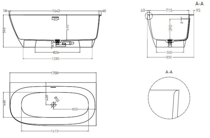 Ванна из искусственного камня Salini Sofia Corner R 170x85 102514G