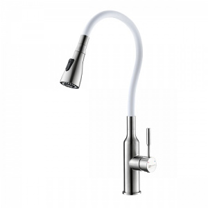 Смеситель Lemark Expert LM5082S-White для кухни, с гибким изливом и 2-х фун. аэрат, сталь/белый
