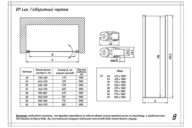 Дверь в душевой проем левая