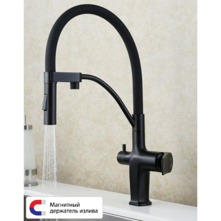 Смеситель Lemark Bronx LM3761BL для кухни, с гибким изливом, с подключ. к фильтру питьевой воды, чер