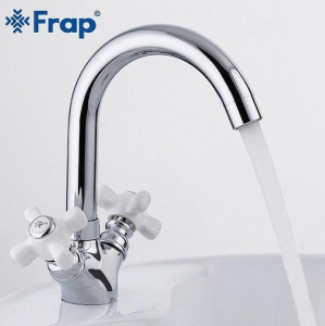 Смеситель для раковины c керамич. ручки бел/хром FRAP(10)