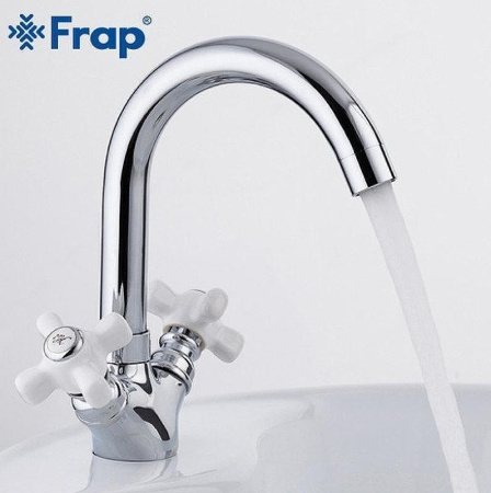 Смеситель для раковины c керамич. ручки бел/хром FRAP(10)