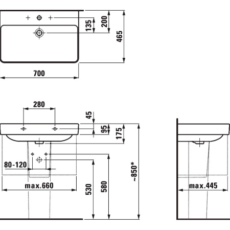 PRO S Раковина Laufen Pro S 8.1096.7.000.104.1 70 см