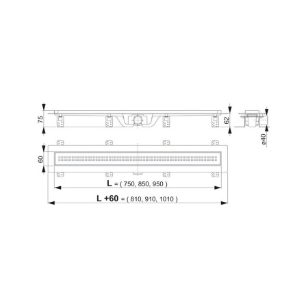 Водоотводящий желоб с порогами для перфорированной решетки 950 Simple