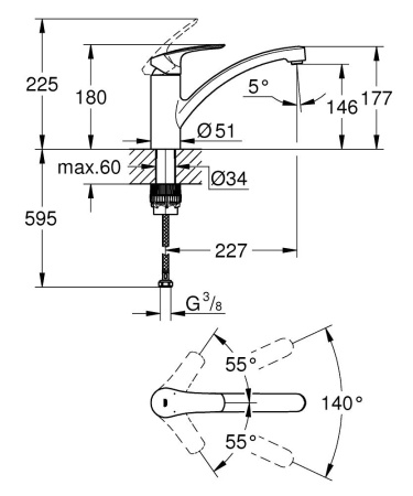 33281003 GROHE Eurosmart Смеситель однорычажный для мойки, DN 15 