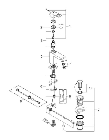 23127000 GROHE Eurocube Смеситель для раковины, с д/к