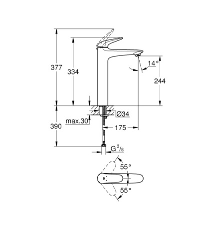 23719003 Смеситель для раковины GROHE Eurostyle, свободностоящий, хром (23719003)
